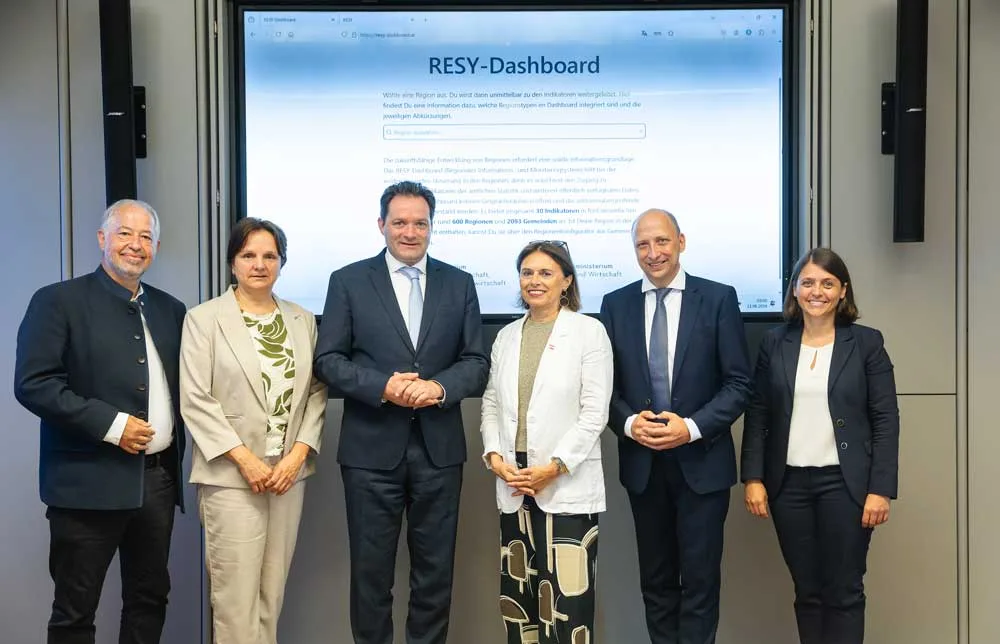 Helmut Platzer (Aufsichtsratsvorsitzender Tourismusverband Region Wels), Renate Fuxjäger (Regionalmanagement OÖ), Regionenminister Norbert Totschnig; Staatssekretärin Susanne Kraus-Winkler, Roland Rauch & Christine Reichholf (Ferienregion Nationalpark Hohe Tauern).