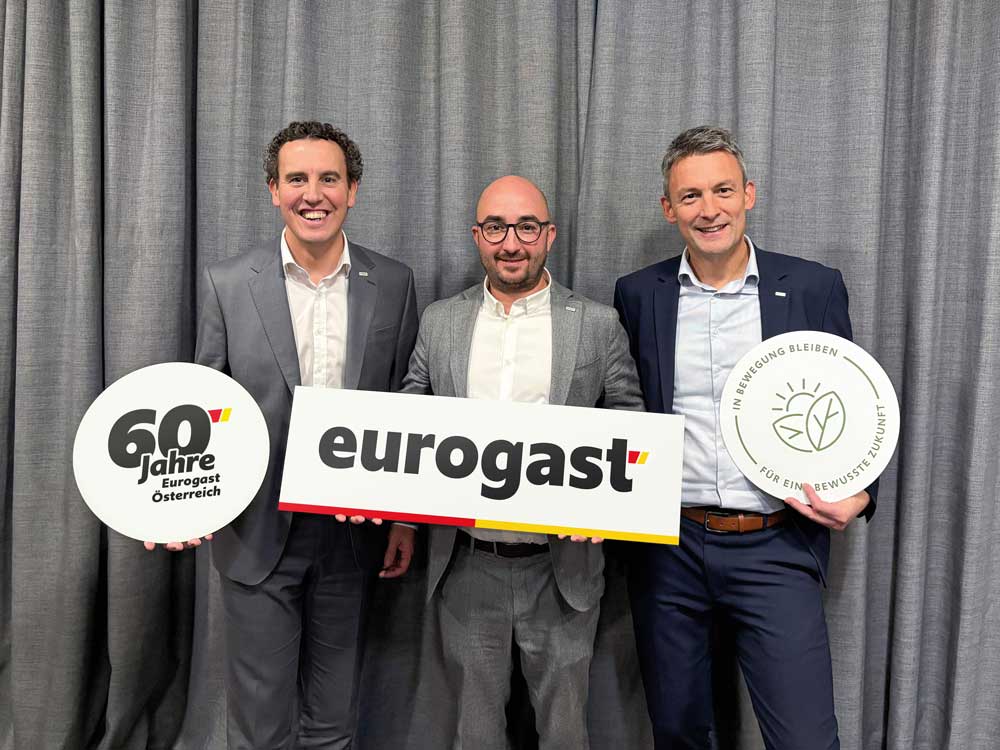 Eurogast Österreich: 60 Jahre Erfolg und Innovation v.l.n.r. Alexander Kiennast, Geschäftsführender Gesellschafter Eurogast Österreich, Franz Sinnesberger, Geschäftsführender Gesellschafter Eurogast Österreich, Peter Krug, Geschäftsführer Eurogast Österreich