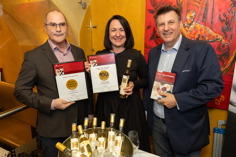 Rot- und Süßwein Guide Austria 2025 Johannes Fiala Daniela Salzl-Tschida (Weingut Hans Tschida), Michael Stein (medianet)